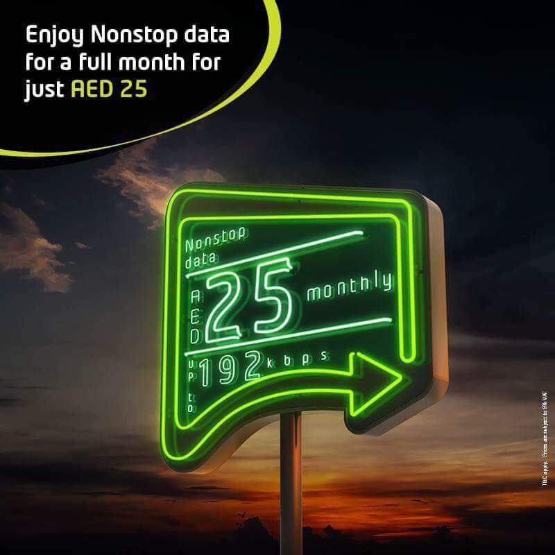 Enjoy nonstop data for a full month for just AED 25 on Etisalat