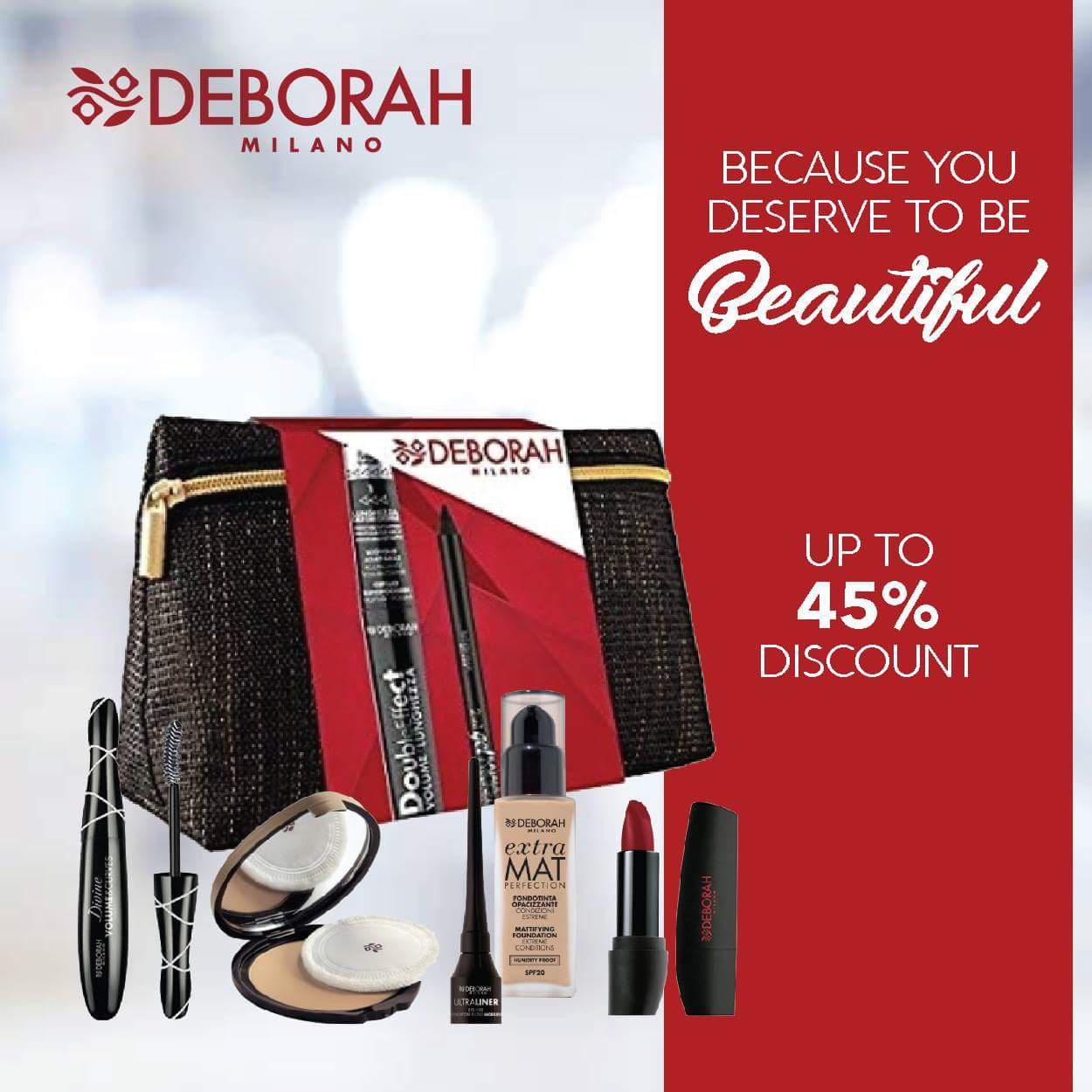 FB IMG 1535287817006 Stunning Sunday Offer! Get up to 45% off Deborah Milano cosmetics at Sharaf DG.