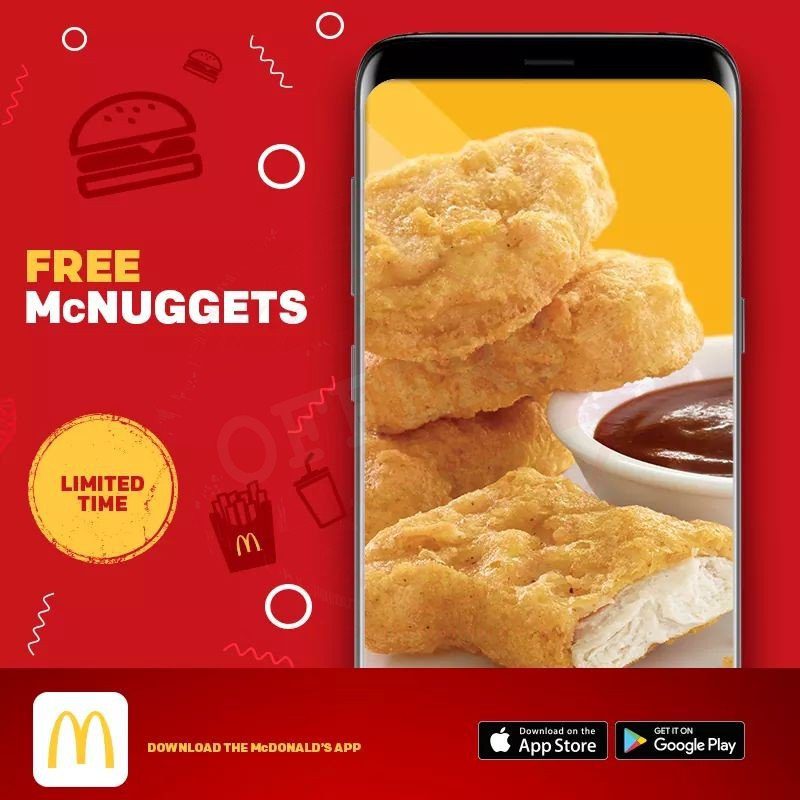Buy any drink and get free 4 pcs Chicken McNuggets.  McDonald
