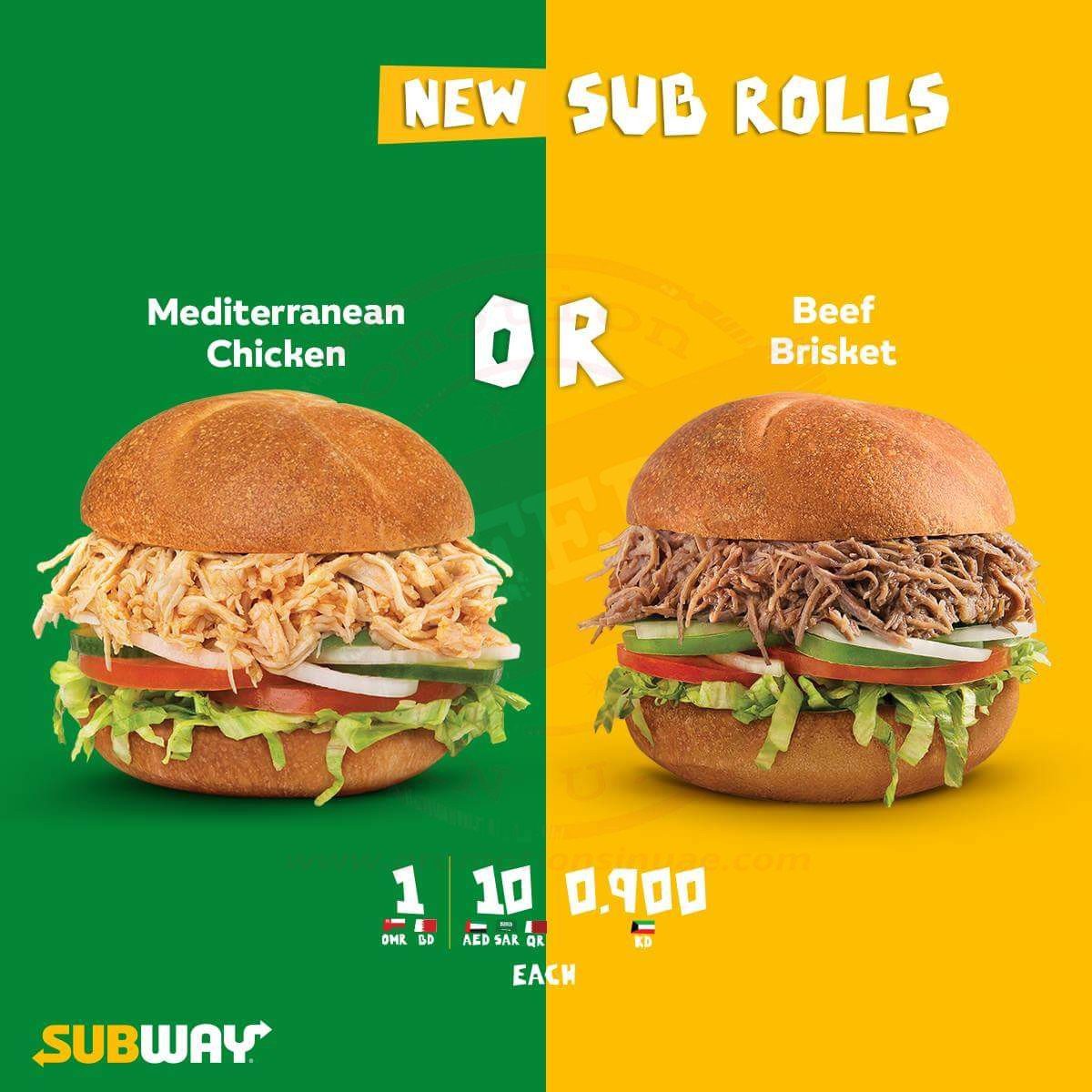 FB IMG 1539156297450 Which Sub Roll are you trying this week? Mediterranean Chicken or Beef Brisket? New Sub Roll just @AED 10 only. Subway