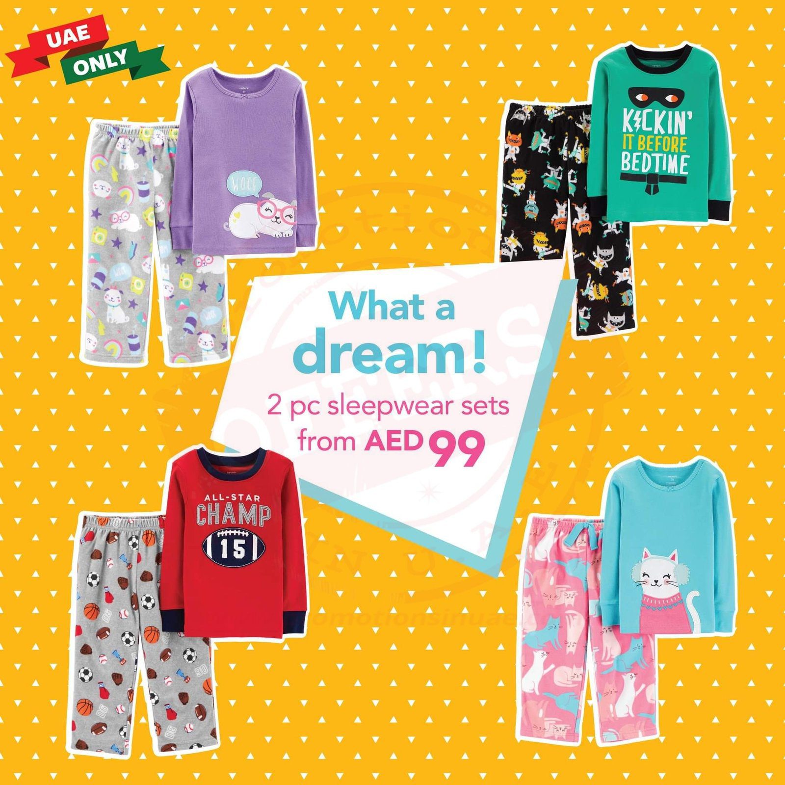 No more cold nights. Only warm, snug ones for your little treasure 2pc sleepwear set for AED 99 only . At Carter’s stores in the UAE.