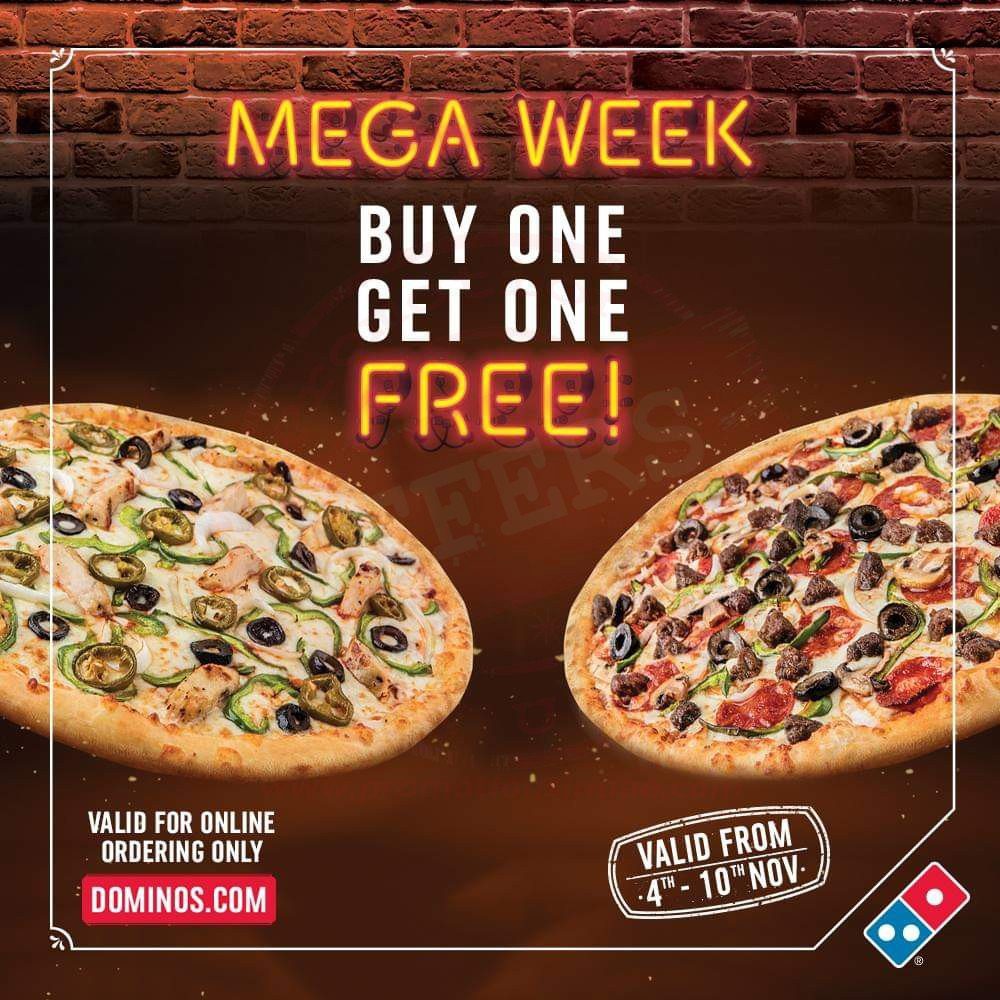 Domino’s #MegaWeek is back! Enjoy #Buy1Get1 on any Medium & Large pizzas