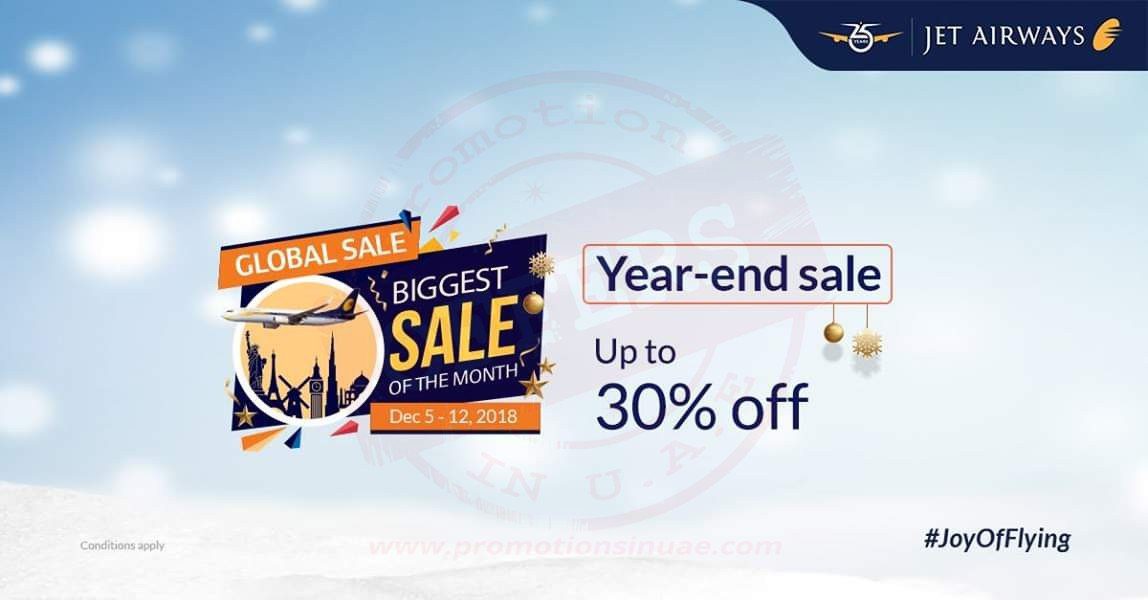 The BIGGEST sale of the season is here! Get up to 30% off on your flights only on Jet Airways!
