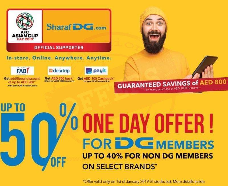 FB IMG 1546323800200 Flat 50% off at Sharaf DG.