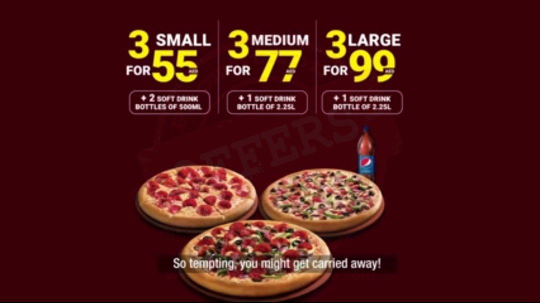 Get any 3 pizzas of your choice, at WOW prices!