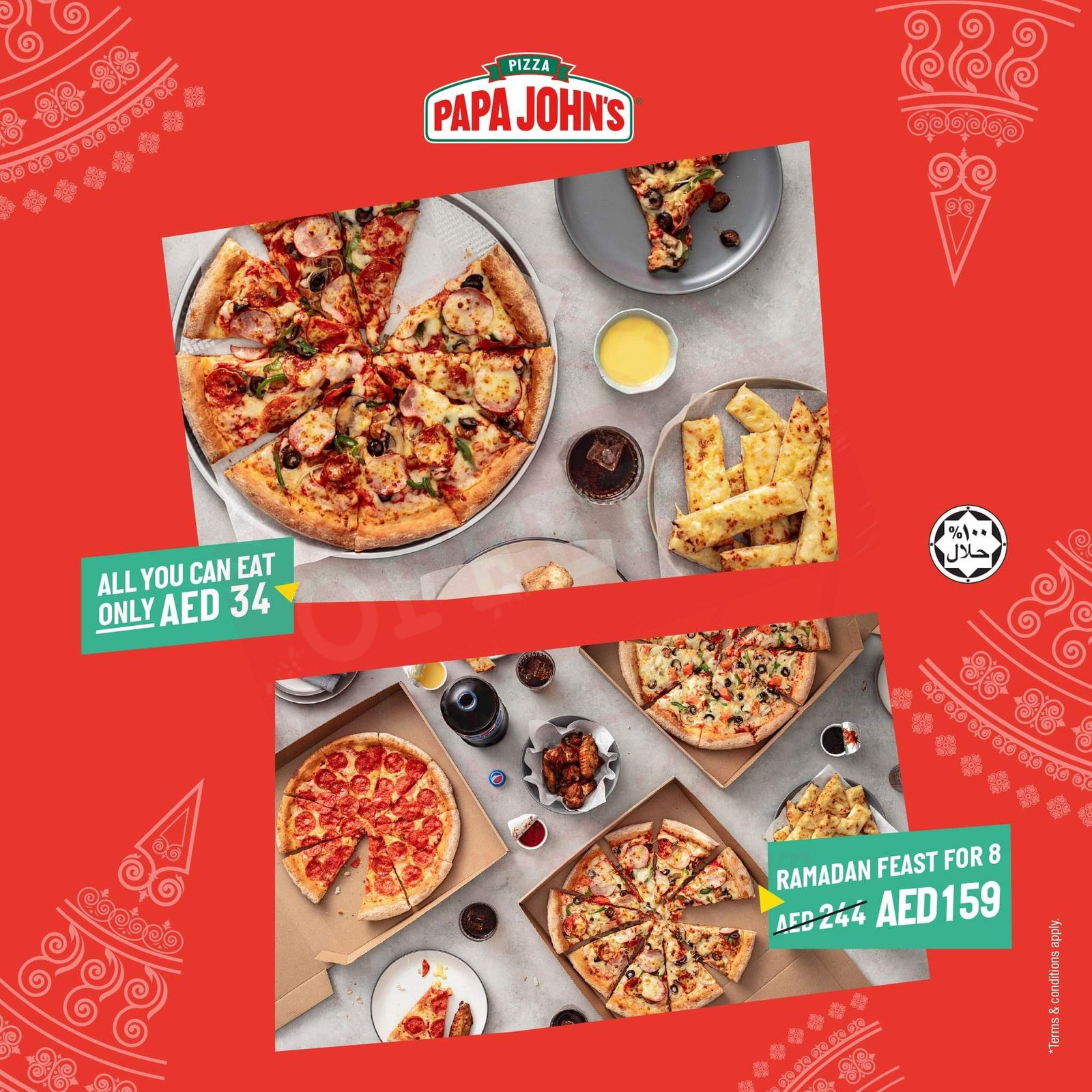 AED 34 Unlimited Dining – Papa John’s Pizza