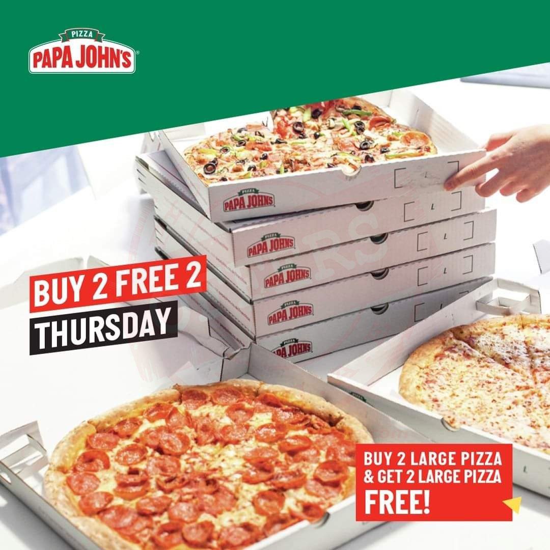 FB IMG 1573715567047 Thursday special offer Buy 2 and Get 2 pizza FREE!<br>PapaJohnsUAE