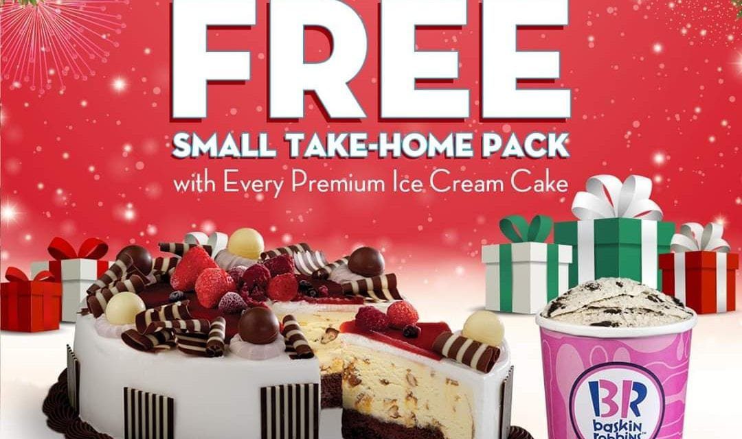 Enjoy a FREE Baskin Robbins take-home pack with every purchase of premium cake.