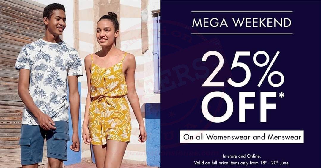 KIABI’s Mega Weekend offer.<br>25% OFF all womenswear & menwswear