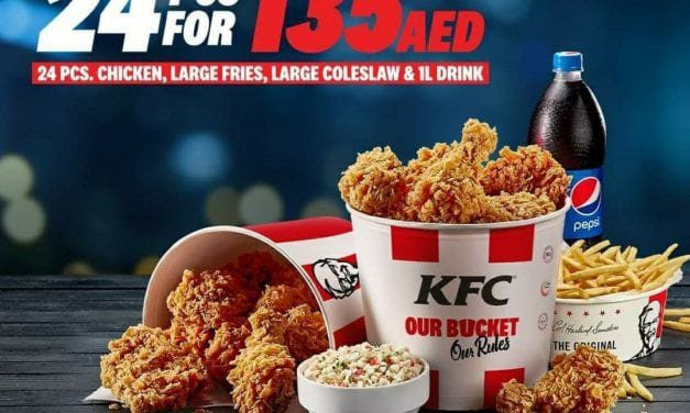 Now get your KFC 24 pcs bucket for just 135 AED! Order now