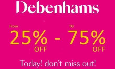 The Debenhams Biggest Ever Sale is back 25% – 75% off.