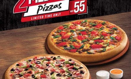 Enjoy 2 Medium Pizzas + 2 Dips for only AED 55. Pizza Hut.
