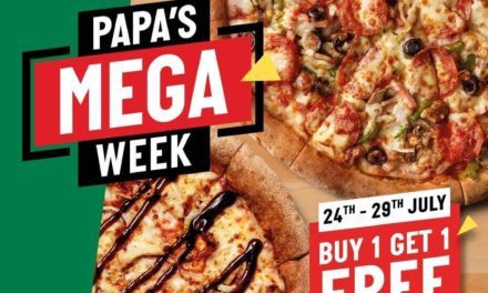 Papa’s MEGA week! Get yourself any large or medium pizza and get another one for free.