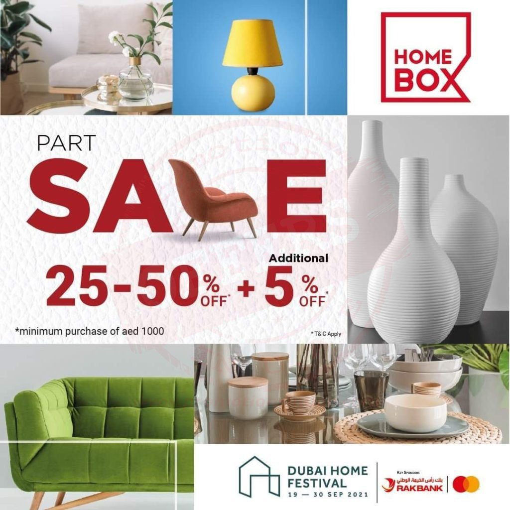 fb img 16321205818386614833103639080130 HomeBox products are on a sale of 25-50% PLUS an additional 5% on purchases at or above AED 1,000.