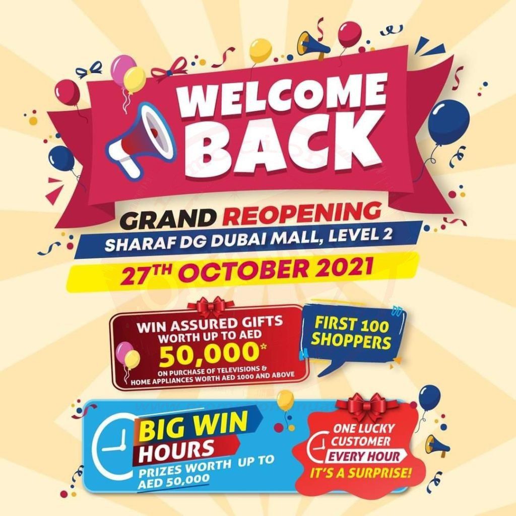 fb img 16352340220743621415570796850789 The Grand Reopening of Sharaf DG store at Dubai Mall!<br>First 100 shoppers are in for special offers.