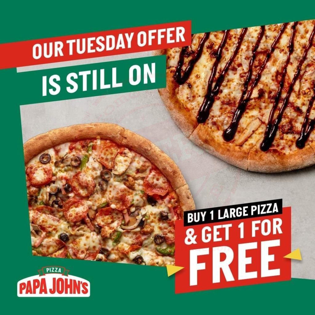 fb img 16412979297115602540711409367302 Papa John’s Tuesday offer is still here in 2022. Grab your favorite pizza today and get the second one for free!