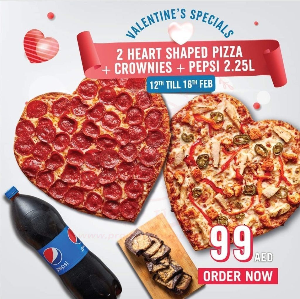 screenshot 20220214 134056 facebook6992551008547740890 Get 2 Heart Shaped Pizzas ?, Crownies & 2.25L Pepsi @99 AED.<br>