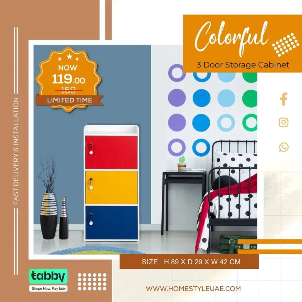 Colorful 3 door Storage Offer Home Style Colorful 3 door Storage Offer- Home Style